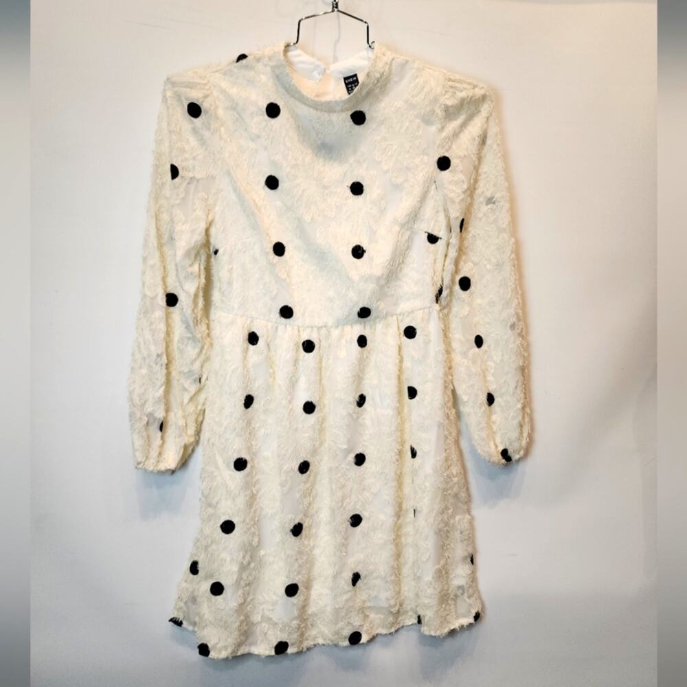 Shein Fuzzy Black Cream Polka Dot Dress Mock Collar‎ Size M / 6